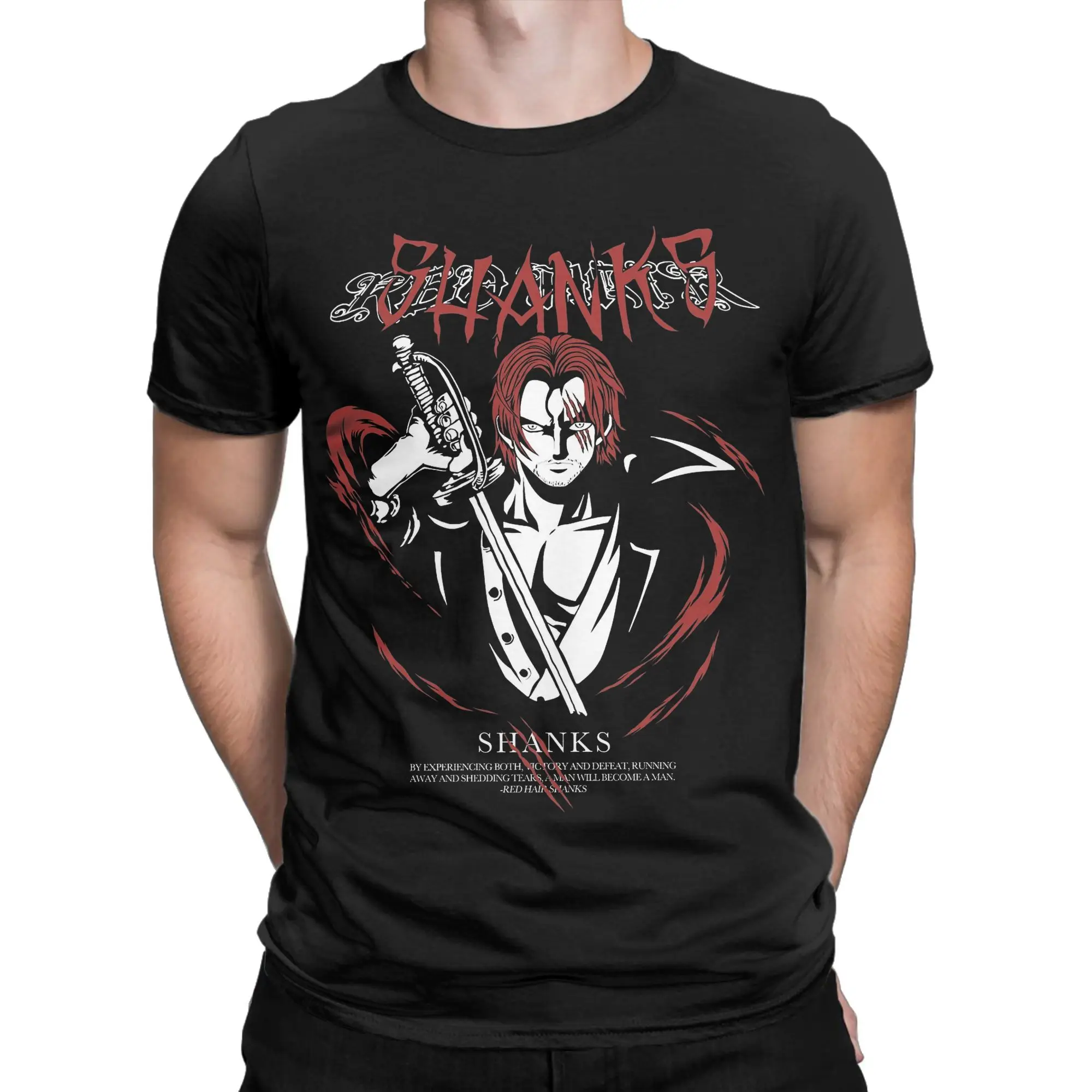 Men T-Shirt Red Legend  One-Armed Warrior Shanks Anime Unique Cotton Tee Shirt Short Sleeve  T Shirt Crewneck Clothes Gift Idea