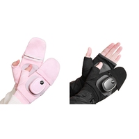 1 Pair Hand Warmers Gloves USB Heated Gloves Winter Full-Finger Glove For Women Warm (Pink)