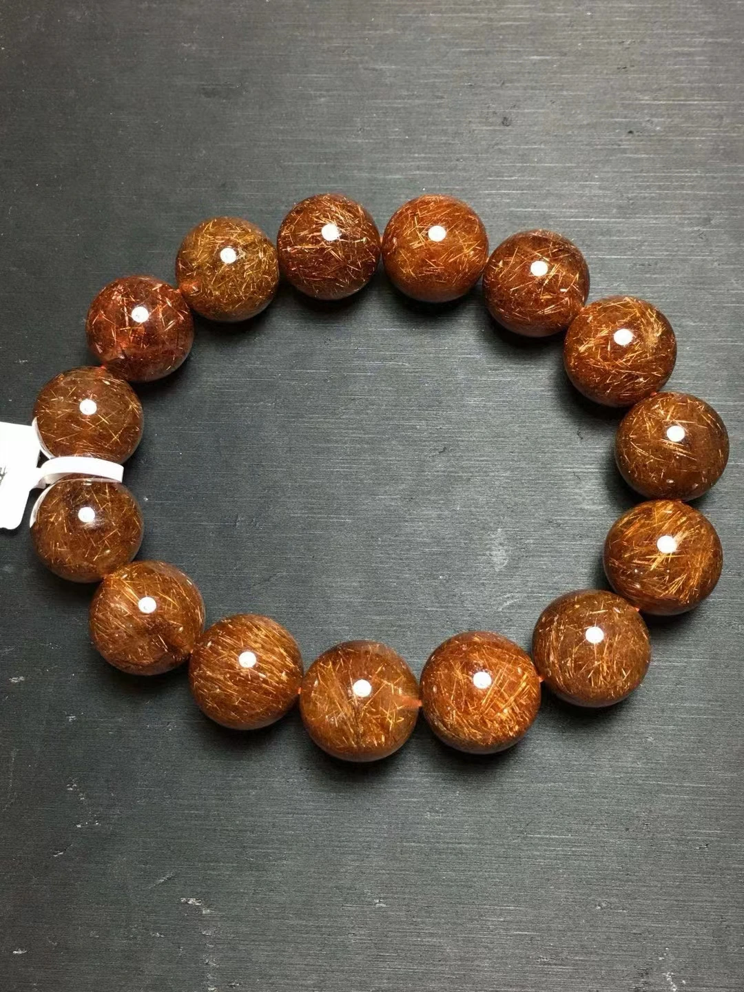 Natural Copper Rutilated Quartz Bracelet 15mm Clear Round Beads Rutilated Cat Eye Women Man Bracelet AAAAA