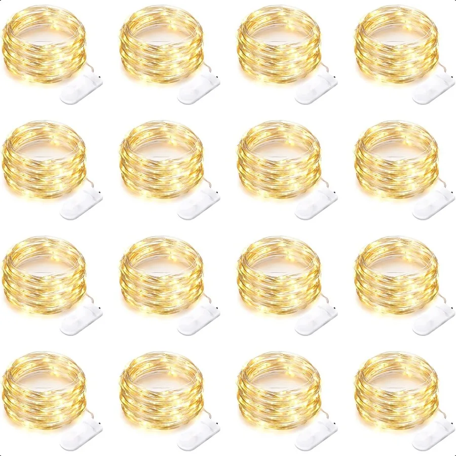 

16 Pack 30 Led Fairy Lights Battery Operated String Lights 10 Feet Waterproof Twinkle Lights Mason Jar Lights Silver Wire Firef