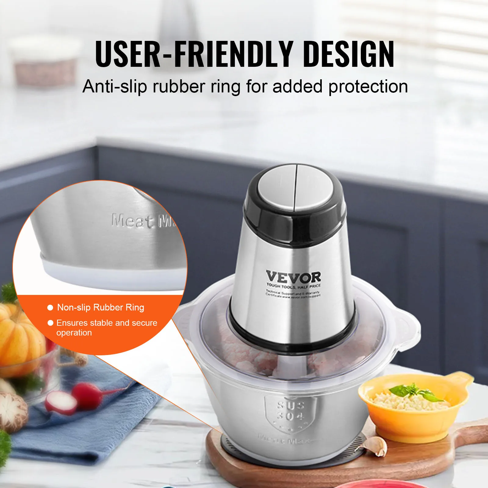 VEVOR Electric Meat Grinder with 4-Wing Stainless Steel Blades,400W Electric Food Chopper,2L Stainless Steel Bowl,for Food, Meat