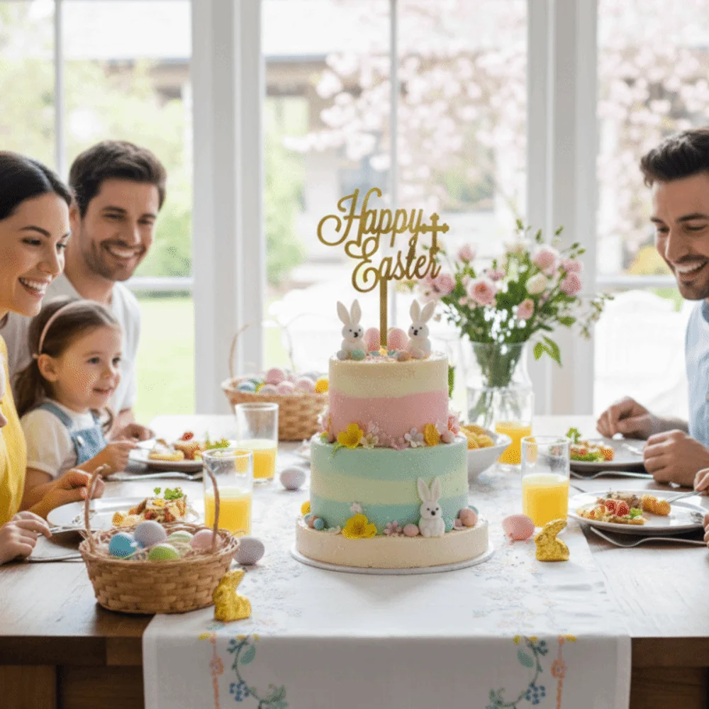 

Acrylic Happy Easter Cake Topper Decorative Cartoon Rabbit Cake Toppers Rabbit Egg Pattern Cake Decoration
