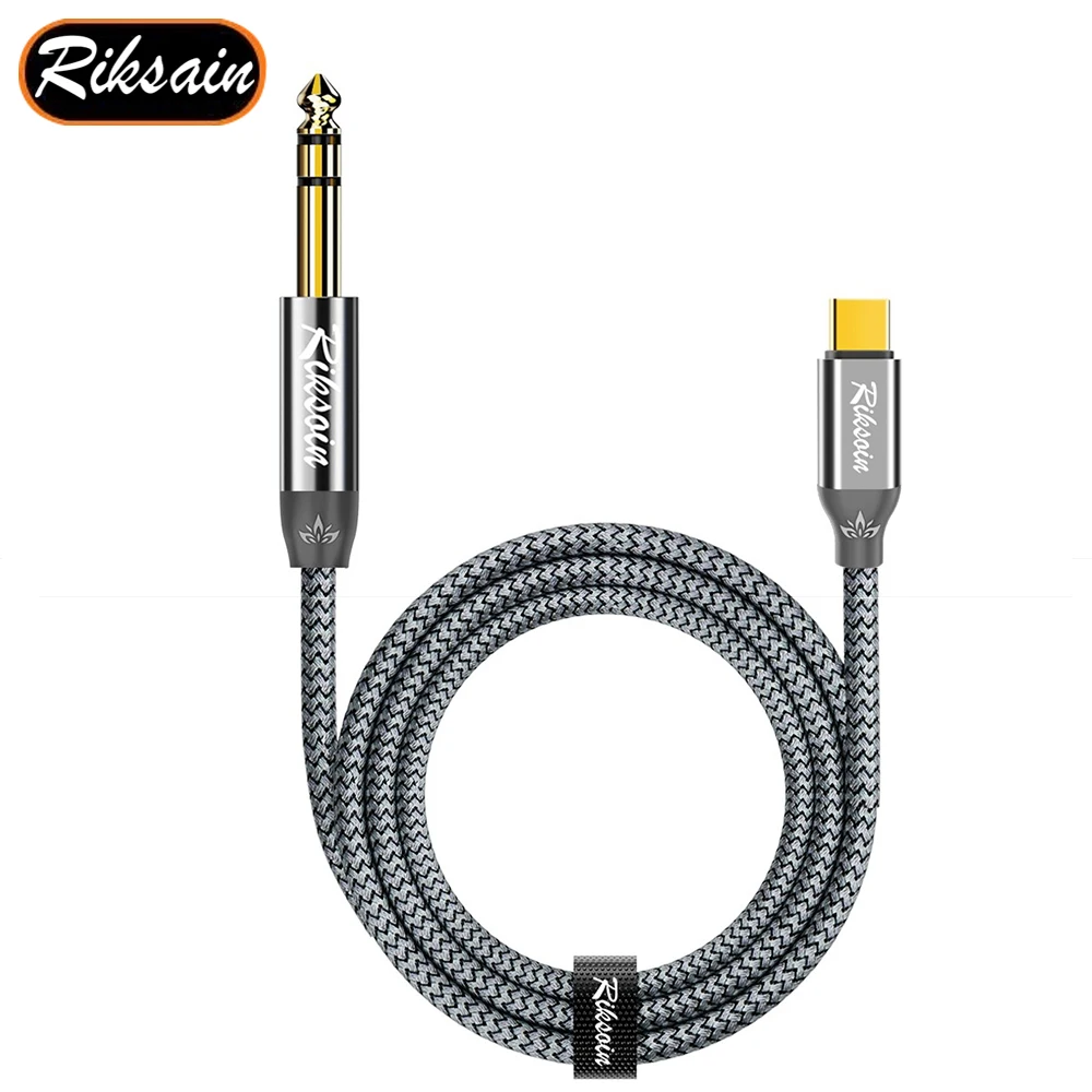 USB C para 6.35mm Cabo de Áudio Estéreo, Cabo Jack para Amplificador, Home Theater, Mixer, Baixo Elétrico, Guitarra, Tipo-C, 1/4 TRS