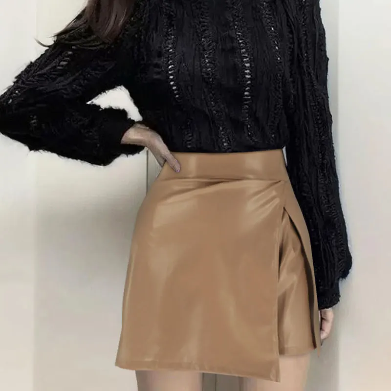 

Summer Women Skirt New Solid PU Sexy Split Fashion Asymmetrical Casual Slim High Waist Skirts Streetwear Elegant Party Clubwear
