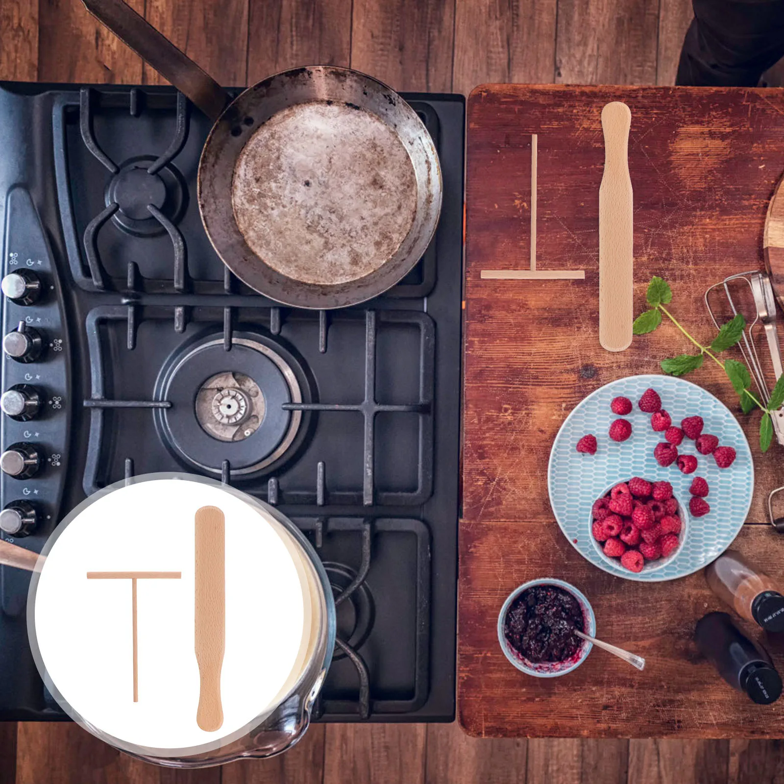 

2Pcs Wooden Crepe Spreader and Spatula Pancake Cooking Utensils Lightweight Smooth Polished Surface for Batter Spreading