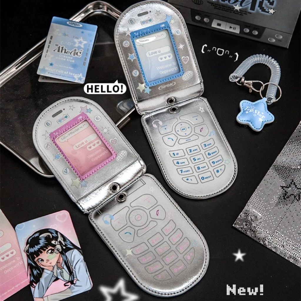 MINKYS Kawaii PU leather Mobile Phone Shape 3 inch Photocard Holder Card Photo Holder Bag Pendant School Stationery