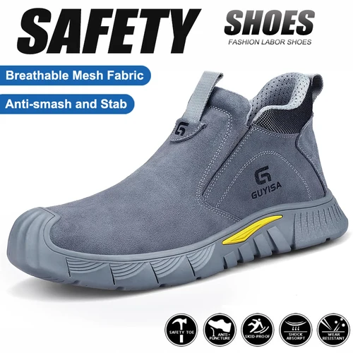 Zapatos de trabajo con punta de acero para hombre, calzado de seguridad antideslizante y resistente a la abrasión, botas de construcción, zapatillas cómodas