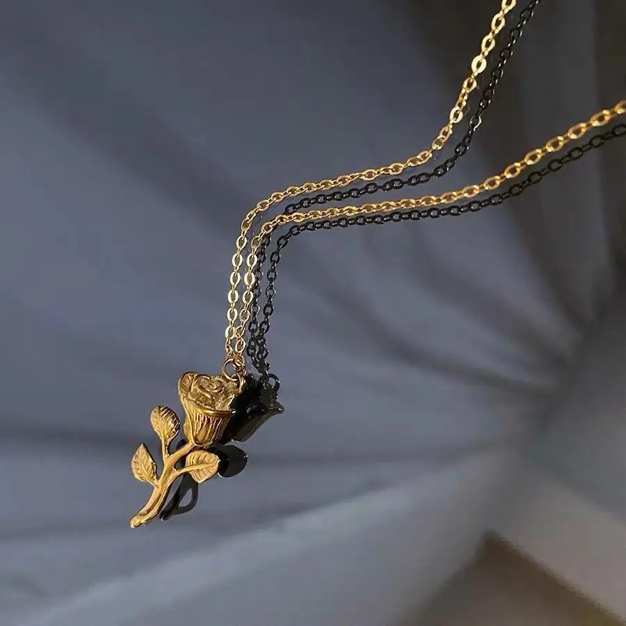 Vintage Rose Blumen Halsketten für Frauen Gold Farbe Anhänger Halskette 316l Edelstahl Schlüsselbein Kette Modeschmuck Geschenk – Detail 6
