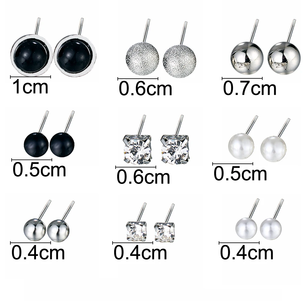 IF ME Fashion Crystal Mixed Stud Earring Set for Women Silver Color Simulated Pearl Geometric Round Female Piercing Earrings New