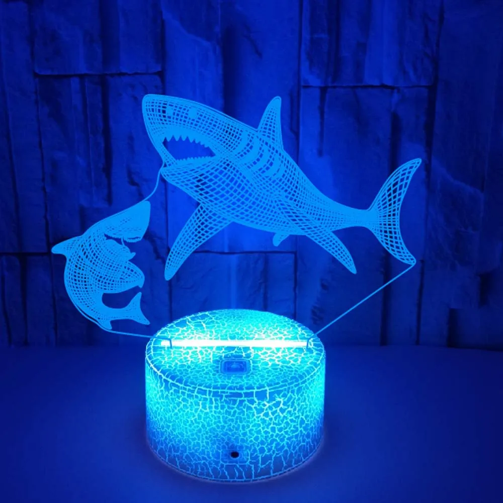 Acrylic Shark Lamp7 Color Changing 3D Illusion LED Night Light Kids Slee Lights Gift Bedroom Decoration Bedside USB Table Lamps