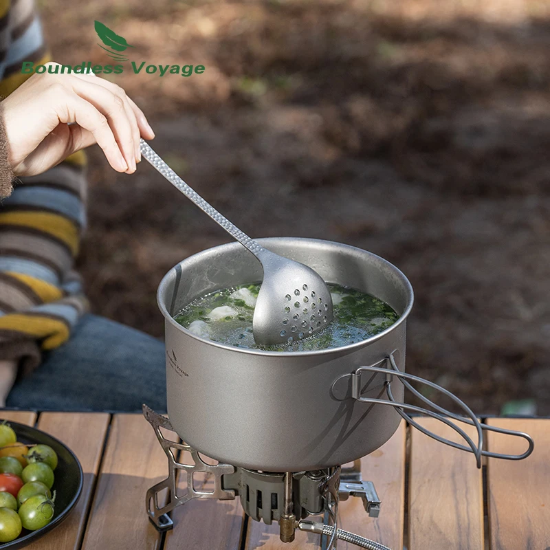 Boundless Voyage Titanium Spoon 1pcs Durable Long Handle Soup Ladle Serving Spoon Ladles for Cooking Gravy Sauces