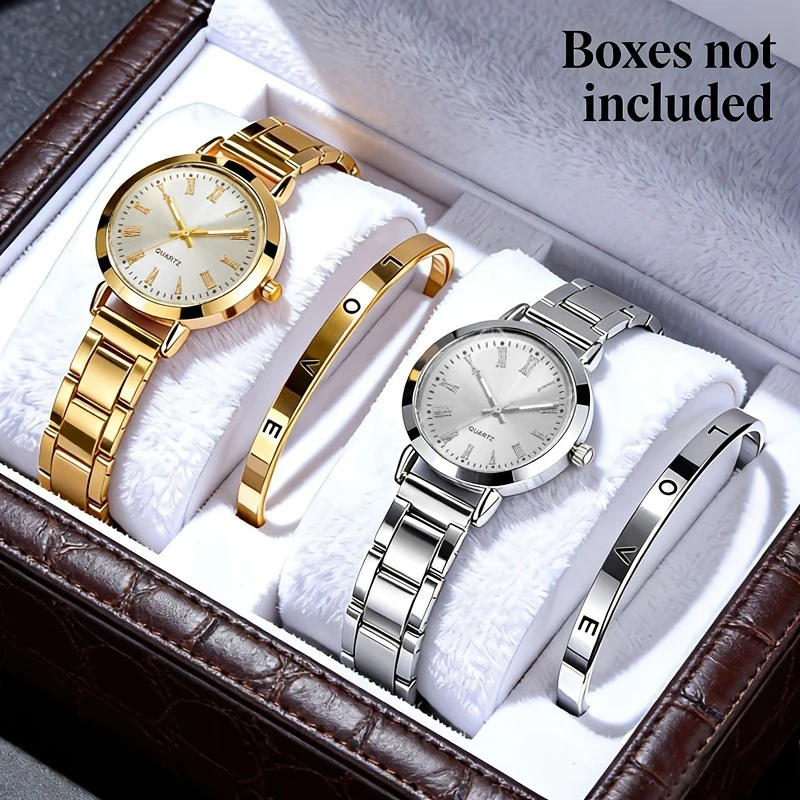 4PCS Fashion Women Watches Opening-cuff Bracelet Bangles Set Roma Dial Quartz Watch Accessories Relogio FemininoWithout Box