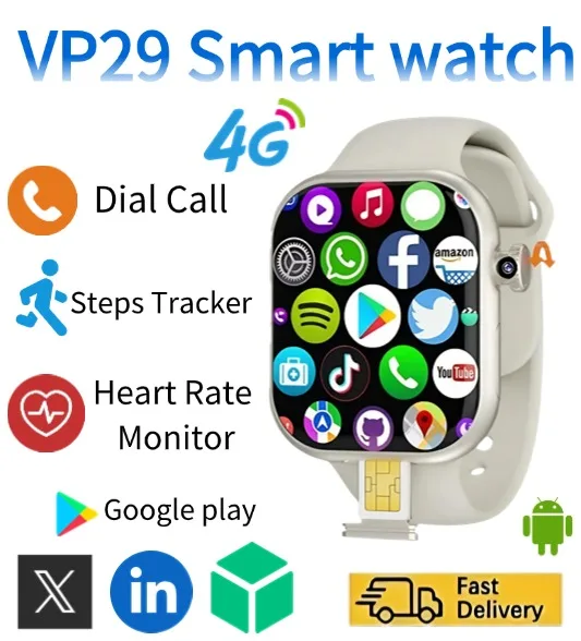 

Premium VP29 Smartwatch 4G Full Network Android 2.29 Inch Rotating Camera SIM Card GPS WIFI NFC Health Google Play Access