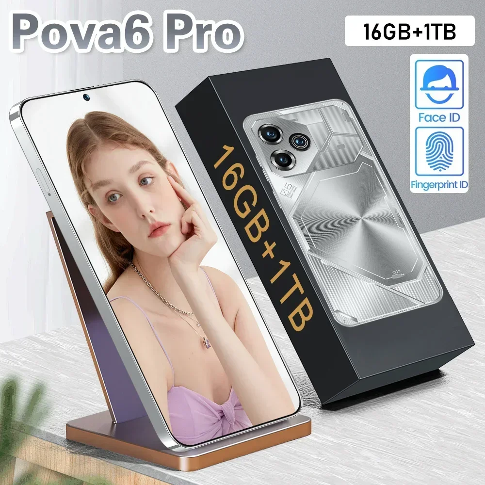 

2024 New Pova6 Pro Mobile Phones 7.3 HD Screen SmartPhone 16G+1T 5G Dual Sim Celulares Android Unlocked 108MP 8000mAh Cell Phone