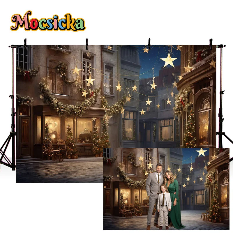 Winter Photography Background Christmas New Year\'s Eve Party Street Scene Star Backdrop Family Portrait Studio Photo Prop