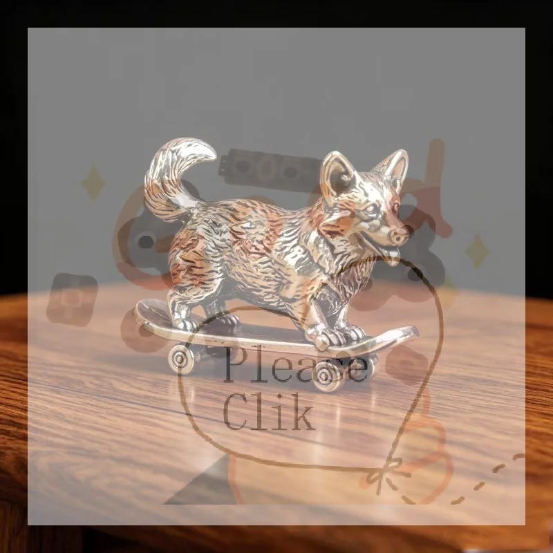 【HG】Brass Skateboard Dog Miniature Figurine – Fun Desktop Ornament, Lucky Mascot, And Tea Pet Collectible For Home Or Office