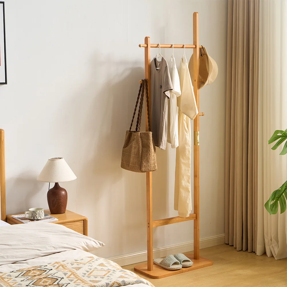 Hanger floor to ceiling bedroom hanger vertical coat rack simple hanger solid wood