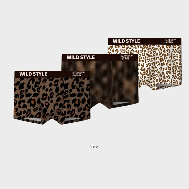 BOWEYLUN Men's Leopard Print Boxer Briefs Comfortable Breathable Mid-Waist Antibacterial Underwear Men