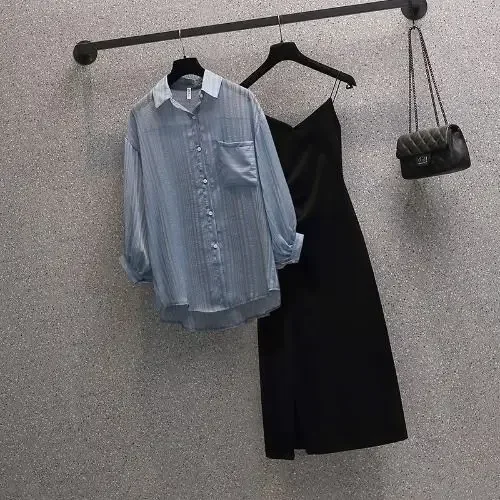 

Большая женская одежда Новинка Лето 2023 модная Солнцезащитная одежда для снижения возраста платье на бретелях комплект из двух предметов женский костюм M14