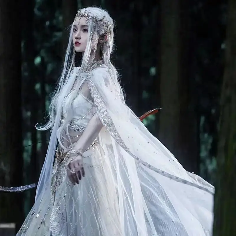 Western Regions Princess Cloak Exotic Style Flying Dance Dress Goddess Princess Han Element Travel Photography White Dress Set