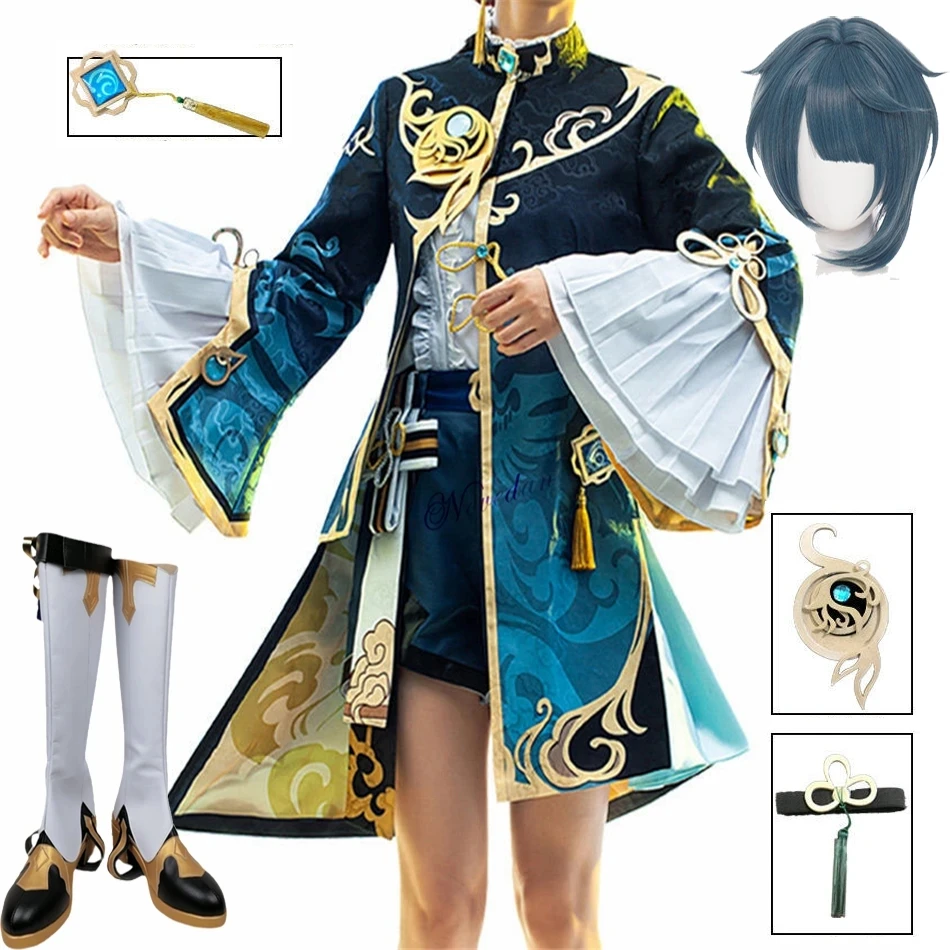 

Game Genshin Impact XingQiu Cosplay Xing Qiu Uniform Gorgeous Outfit Halloween Costume Genshin Cosplay Wigs