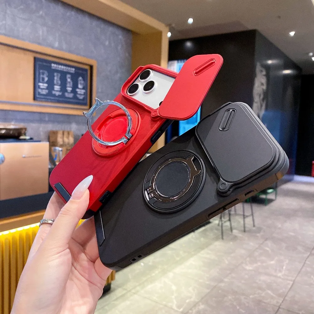 New Shockproof For iPhone 17 18 Pro Max 17 18 Pro 18 Air Rotating Stand Sliding Camera Lens All-around Drop Protection Cover
