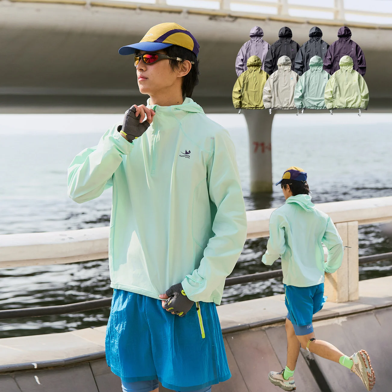 Lightweight Half Zip Hooded Sun Protection Top Men Women Quick Dry Antibacterial Outdoor Hiking Loose Casual Hoodie