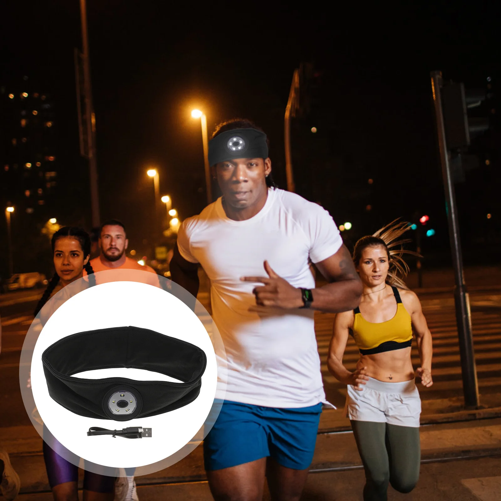 2 Stück LED-Stirnbänder, wiederaufladbar, USB-Laufschweißbänder, Unisex, Sport, Workout, Fitness, schweißabsorbierendes elastisches Band