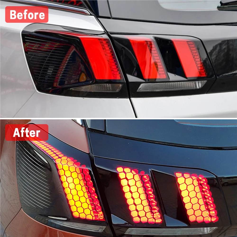 6pcs Car Rear Tail Light Lamp Honeycomb Protector Sticker For Peugeot 3008 GT 2016 2017 2018 2019 2020 2021 2022 2023 Accessory