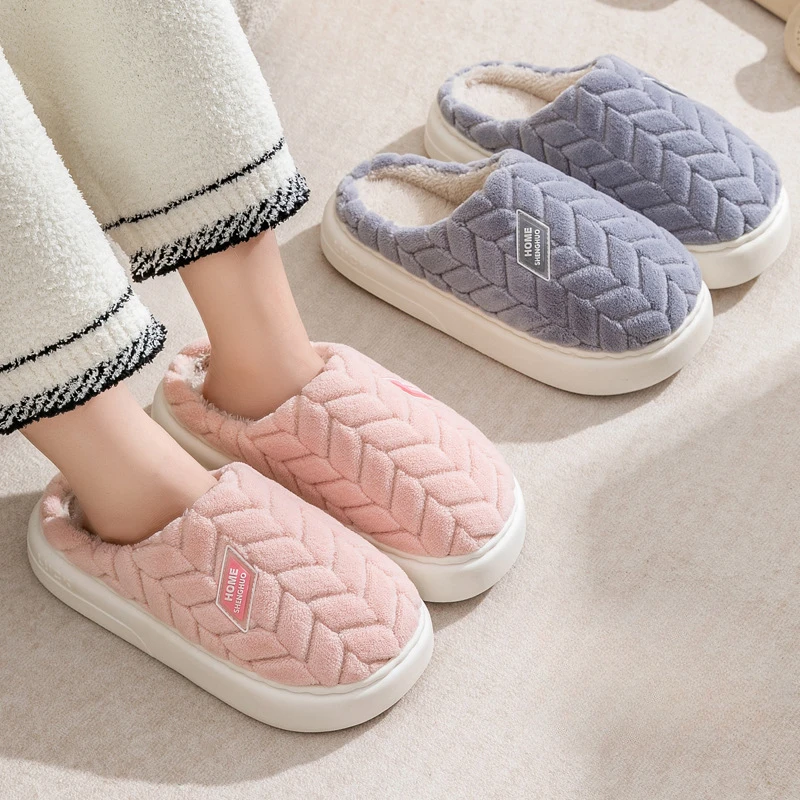 

Home Fuzzy Slipper Women Diamond Winter Warm Fur Plush Non Slip Indoor Lazy Female Thermal Furry House Shoe Flat flip flop Men