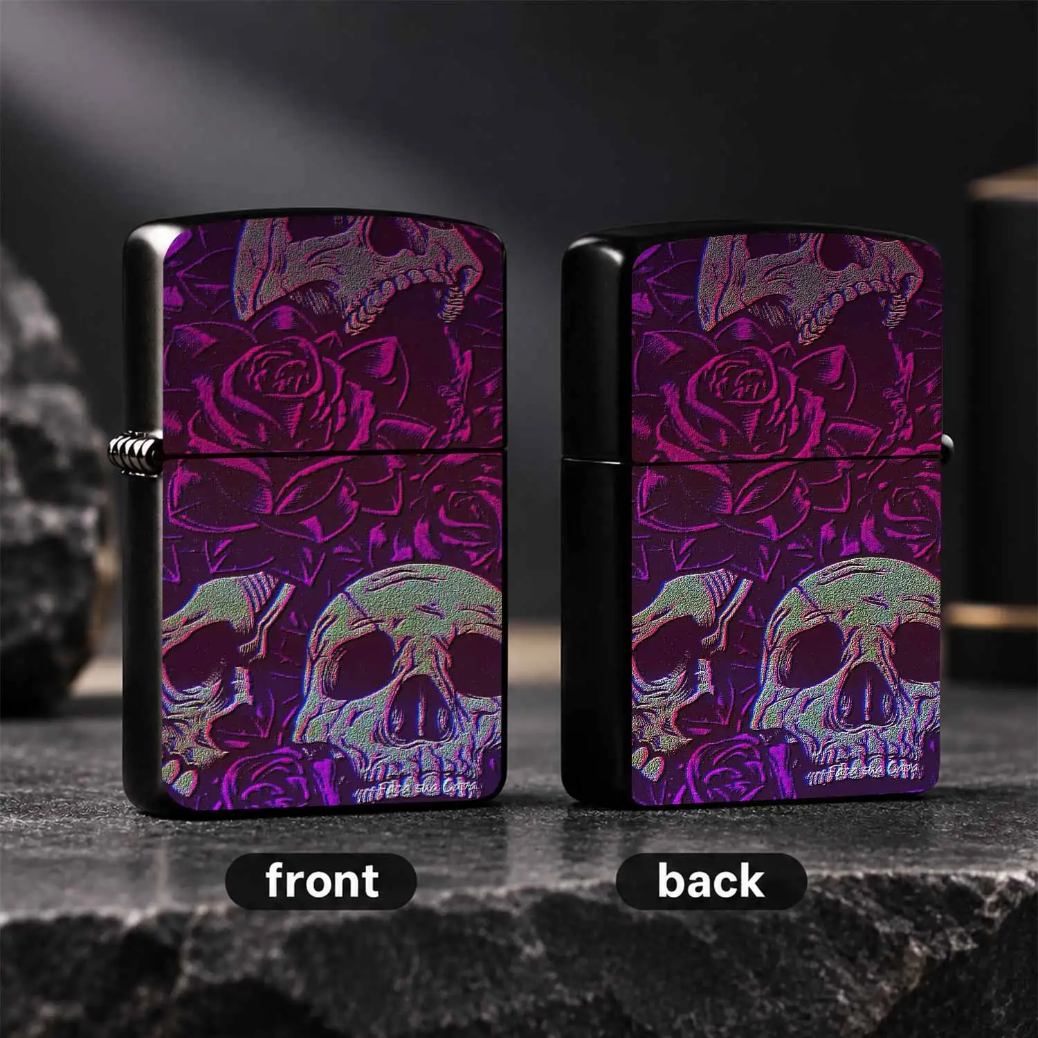 Vintage Holographic Skull Rose Pattern Lighter, Textured Embossed Cool Stylish Accessory, Portable Daily Use for Travel Gathering Dating Commute, Unique Trendy Practical Gift for Friends and Hobbyists on All Occasions A Humorous And Intere