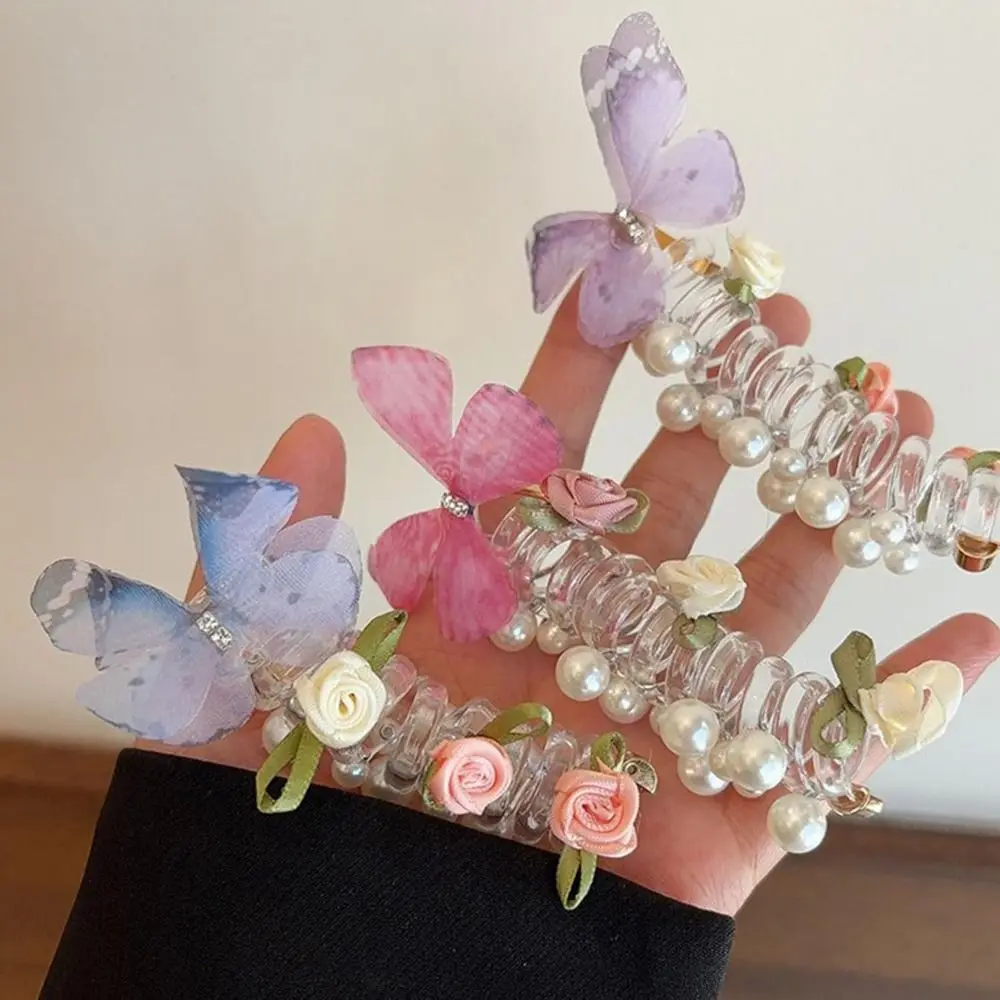 Fleur spirale cheveux cravates doux élastique aucun dommage torsadé fil de cheveux perle tressé téléphone élastique spirale cheveux cravates pour les femmes