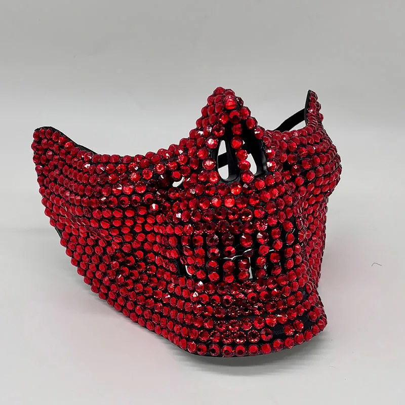 Rhinestone Half Skull Mask for Men Women Masquerade Party Cosplay Costume Accessory Ghost Face DJ Stage Crystal Bling Mask