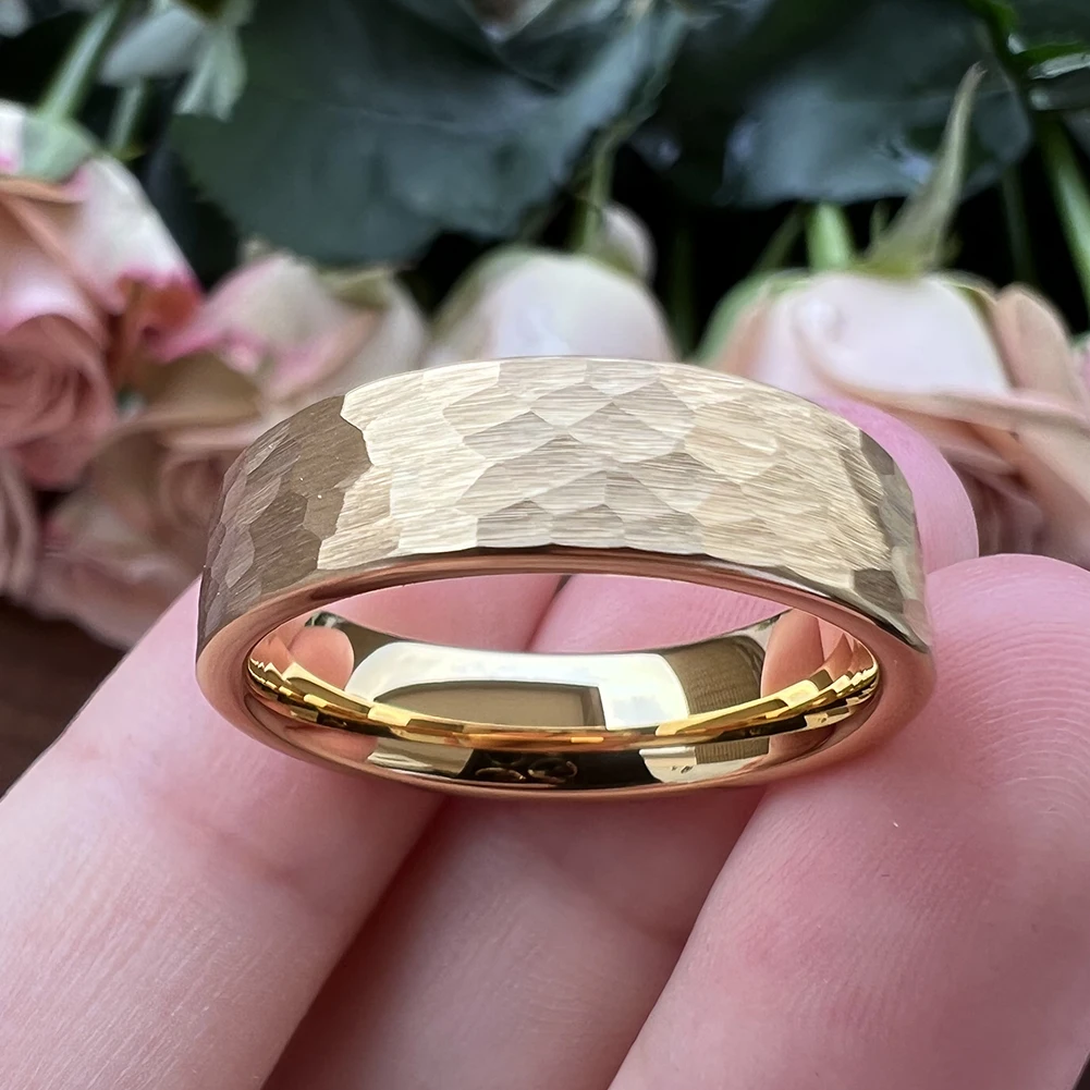 6mm Wolfram karbid ring vielfältig gehämmert für Männer Frauen Verlobung Ehering gebürstet fertig Komfort Passform – Detail 21