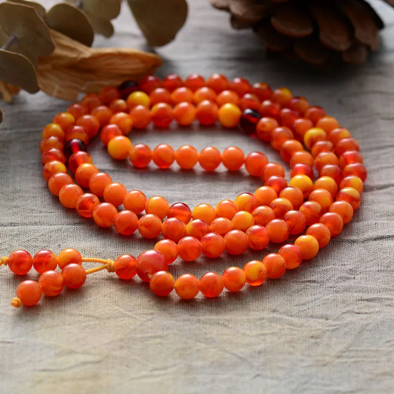 108 الخرز مالا التأمل الصلاة القلائد 6 مللي متر العنبر تمتد الريكي مسلم الوردية الروحية اليوغا مجوهرات Aliexprees