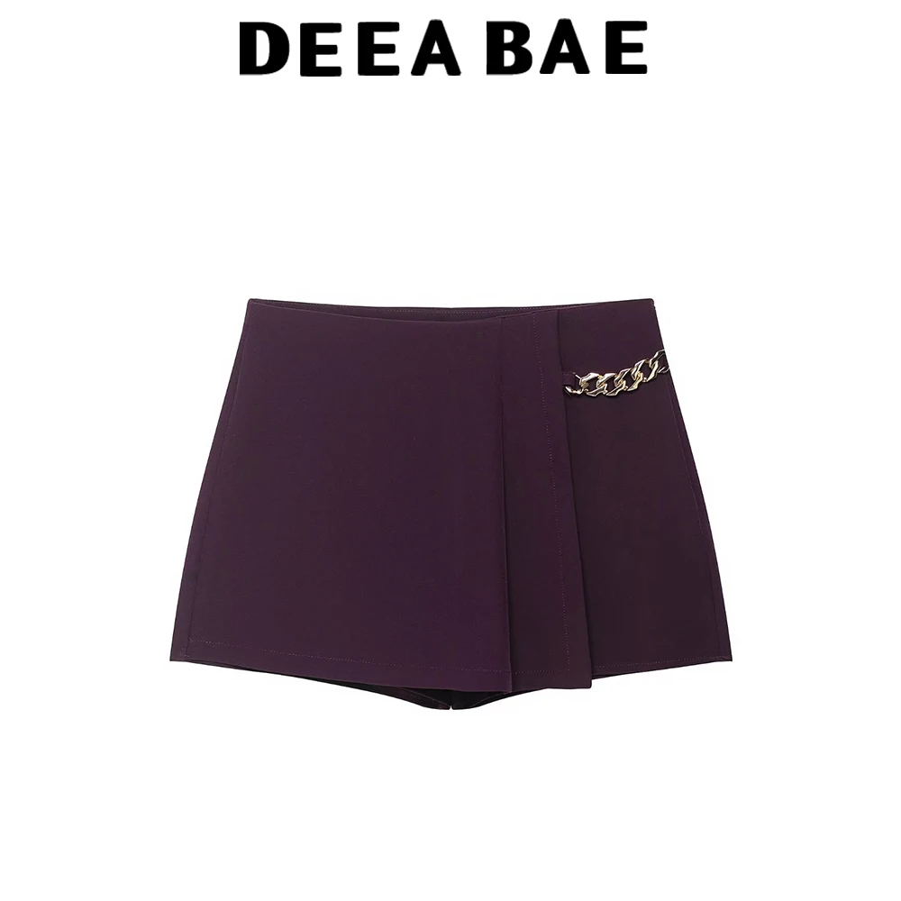 DEEABAE 2025 herfst nieuwe gepersonaliseerde modieuze afslankende hoge taille losse ketting brede geplooide casual shorts voor dames