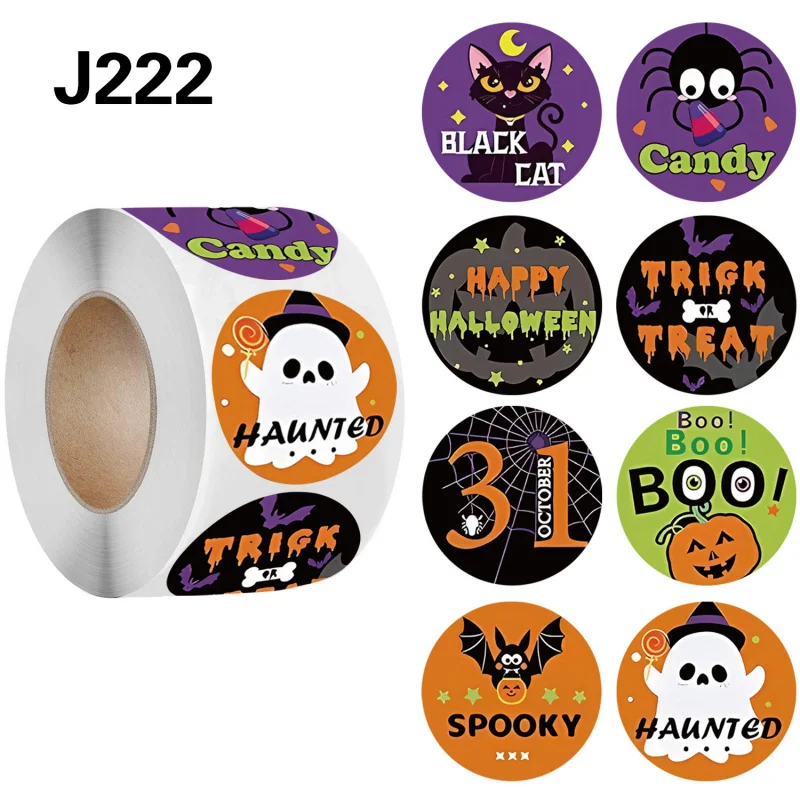 

Round Adhesive Labels Halloween, Gift Wrapping Seal Stickers Roll, Packaging Tape Stickers for Envelopes Treats Crafts