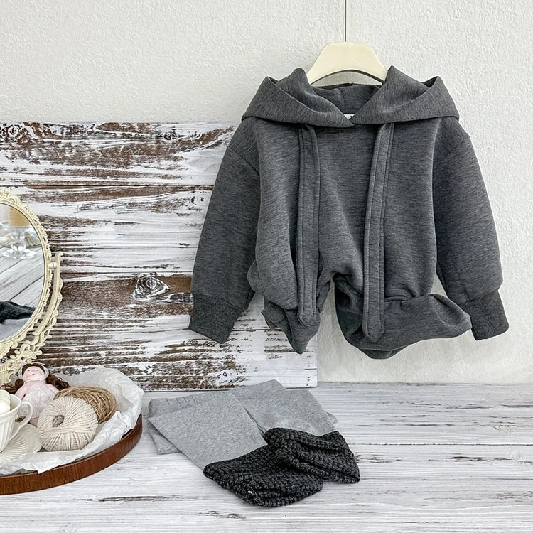 Girls Spring Autumn Outfit Set 2026 New Style Children Autumn Solid Hooded Sweatshirt Pant Two-piece Set
