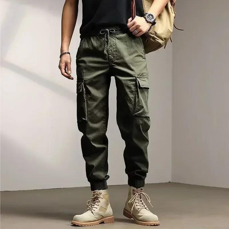 

Men's Loose Solid Cargo Pants with Multiple Pockets Casual Tactical Work Pant Straight Trousers Outdoor Hiking Overalls Male