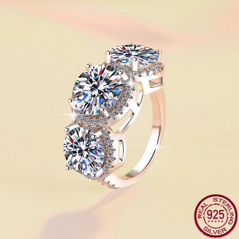 

New moissanite ring 7 carats old money style luxury fashion jewelry 925 pure silver wedding ring
