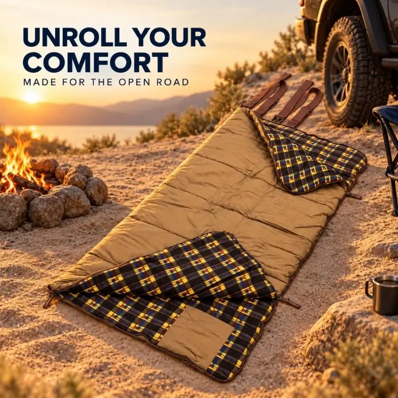 Camping Bedroll with Brown Shell, Interior Panel, Substantial Construction, and Wraparound Fasteners for Camp Storage and 69HD