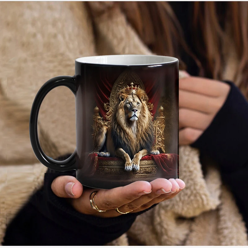 Dropshipping Coffee Mugs Creative Animals Lion Tiger Color Changing Milk Tea Cup Ceramic Magic Heat Sensitive Mug Dad Gifts