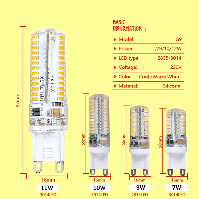 1-10pcs G9 Led 6W 7W 9W 10W 12W AC 220V Led Lamp SMD 2835 3014 LED G9 Cold /warm Light Replace 30/40W Halogen Lamp Light