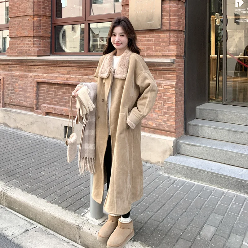 المرأة الجمل الصوف مبطن سميكة الجلود والصوف معطف سترة 2025 شتاء جديد فو الفراء الجلد المدبوغ يندبروف سترة #4