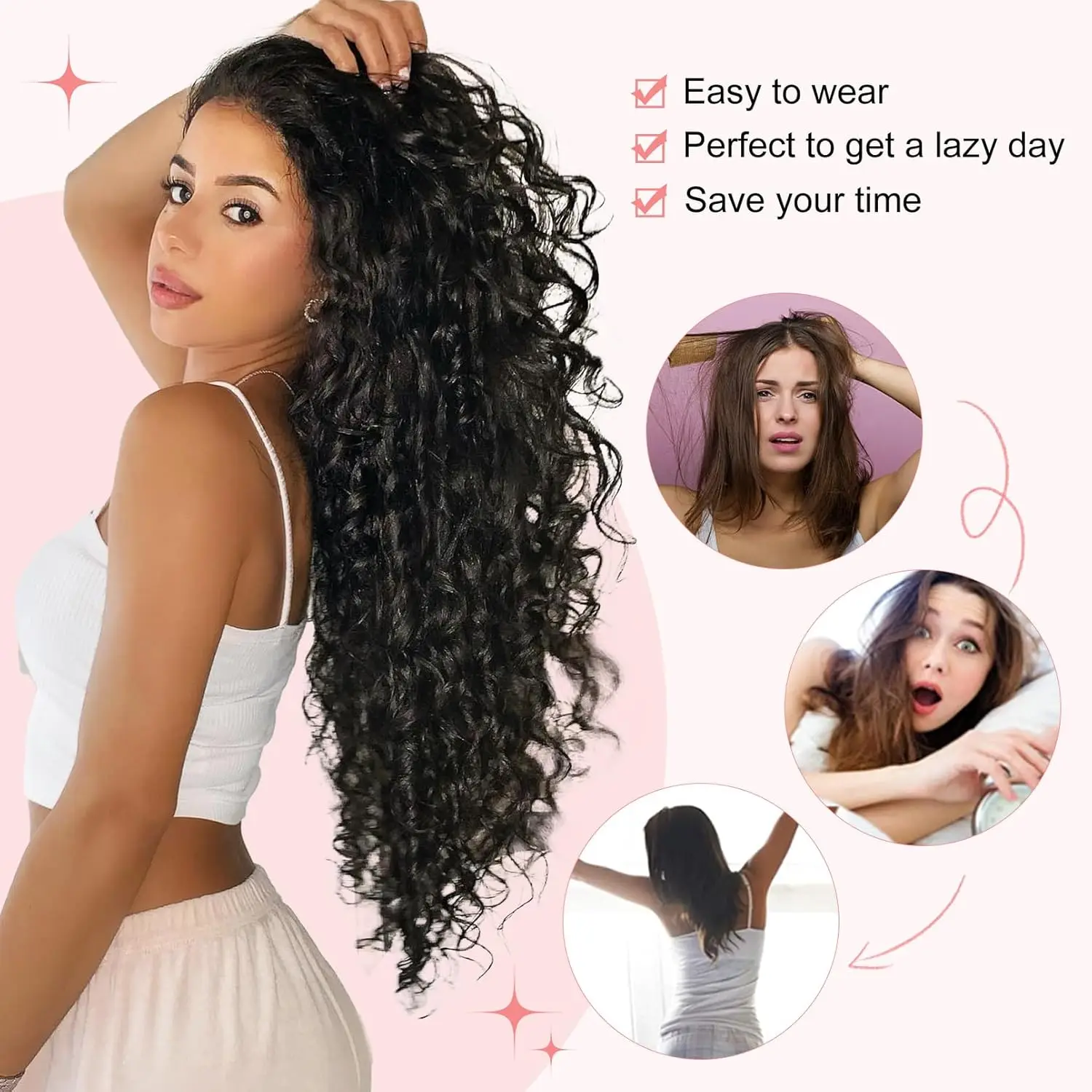 9PCS Clip in Hair Extensions 22 Inch Curly Hair Extension Long Soft Synthetic Hairpieces for Women