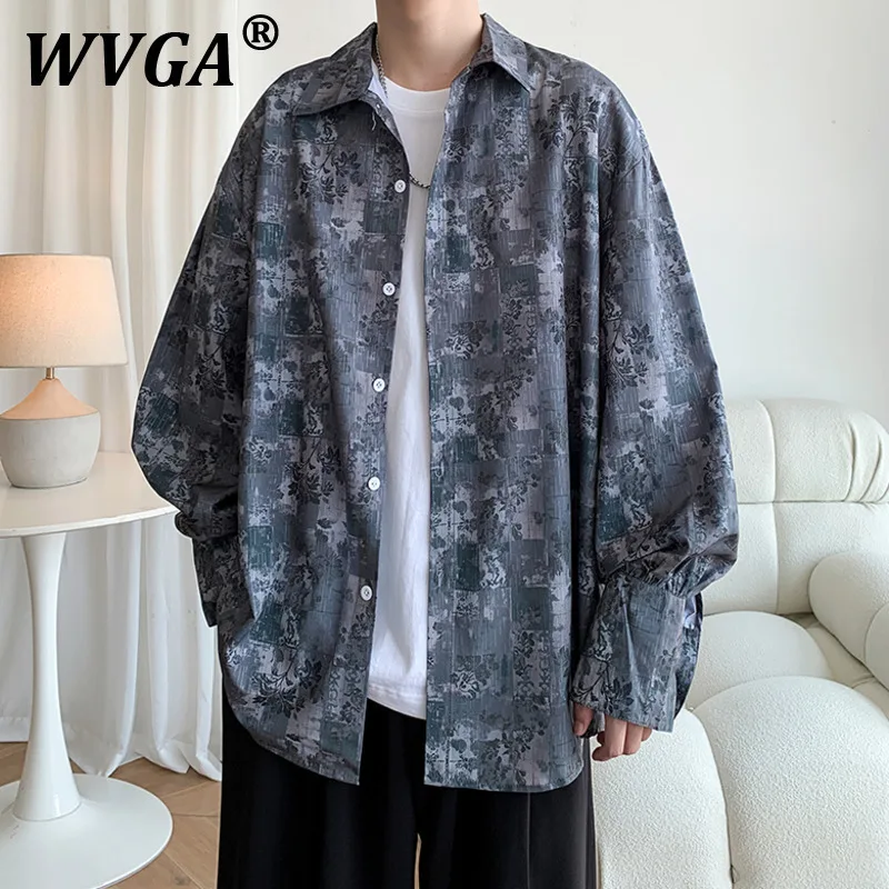 

WVGA Весна Осень Новый Мужской Прилив High Street Печатный Дизайн Модные Рубашки Большого Размера С Длинным Рукавом Нишевая Шикарная Повседневная Рубашка Ins W9571
