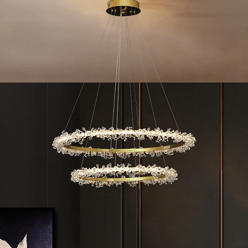 Luxury Crystal Gold Ring Led Chandelier Living Room Dining Room Bedroom Design Ring Chandelier Home