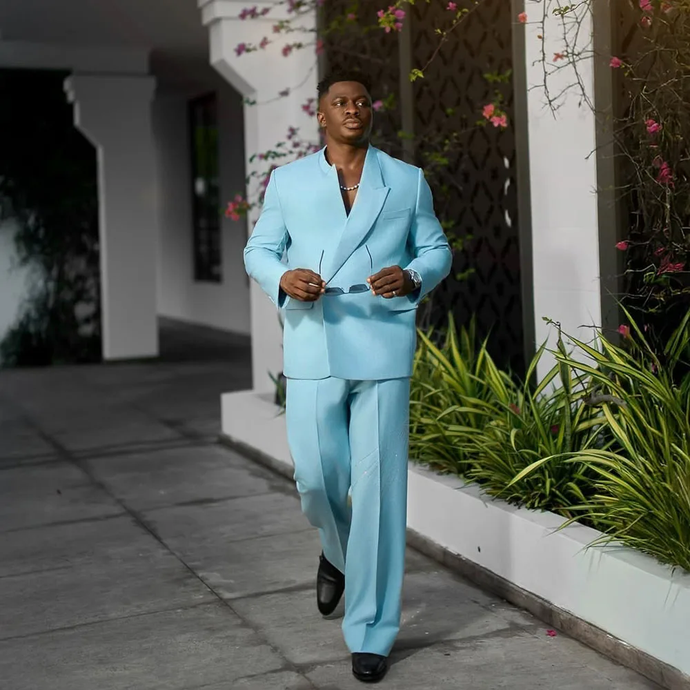 

Yimi Men's Suits 2 Pieces Peaked Lapel Single Breasted Blue Prom Blazer Groom Wedding Suit Jacket Graduation Set Fit Customized