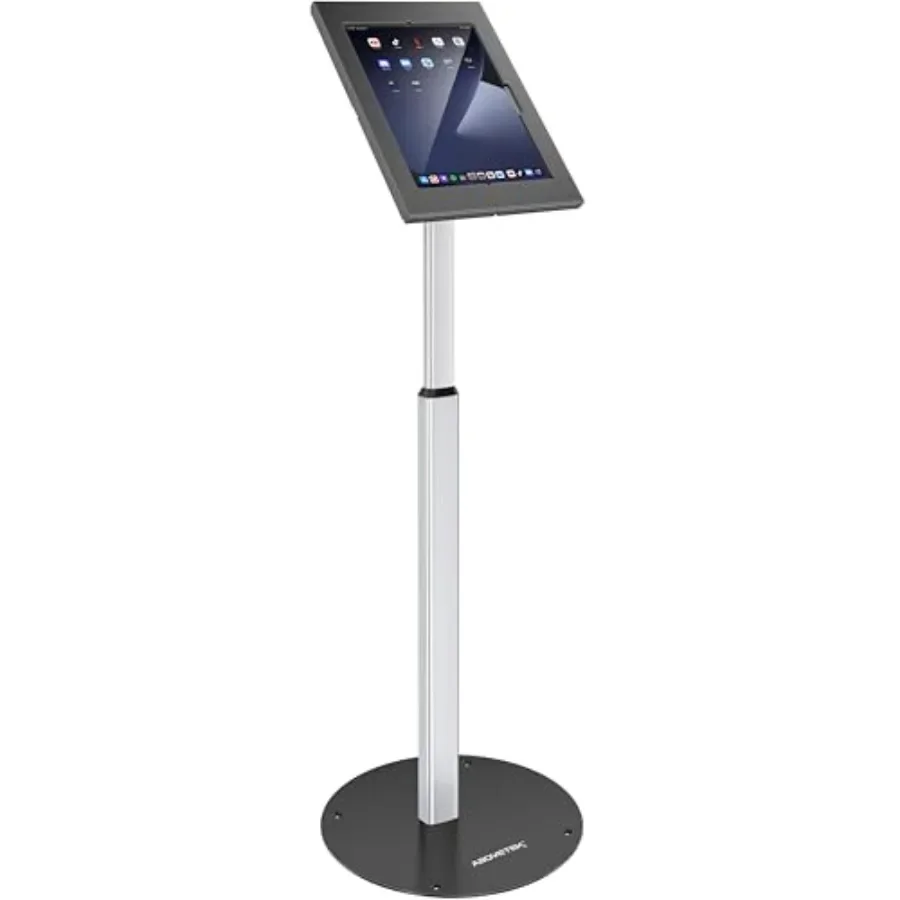 Retail POS use anti-theft floor stand for 12.913 iPad Pro/Air 12.4 Galaxy Tab S: heavy-duty steel, black, height adjustable wit