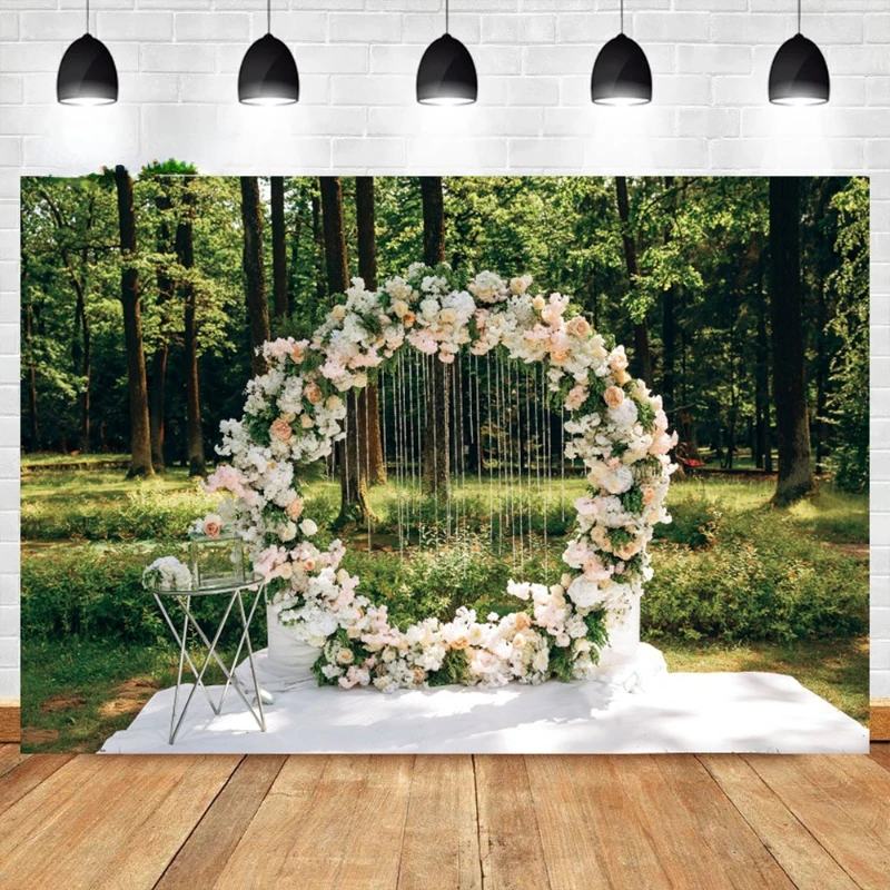 Laeacco Rustic Style Engagement Ceremony Backdrop Wedding Arch Decor Floral Valentines Day Lover Portrait Photography Background